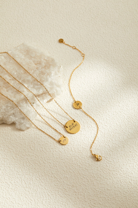 Sophia Necklace - Personalized Engraved Mini Connector Round Disk