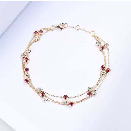 Triple Ruby and Diamond Bacelet
