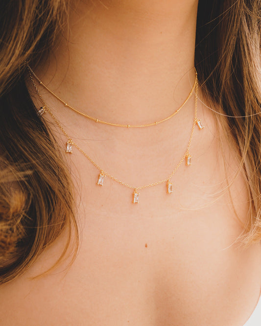 Clear Baguette Drop Necklace