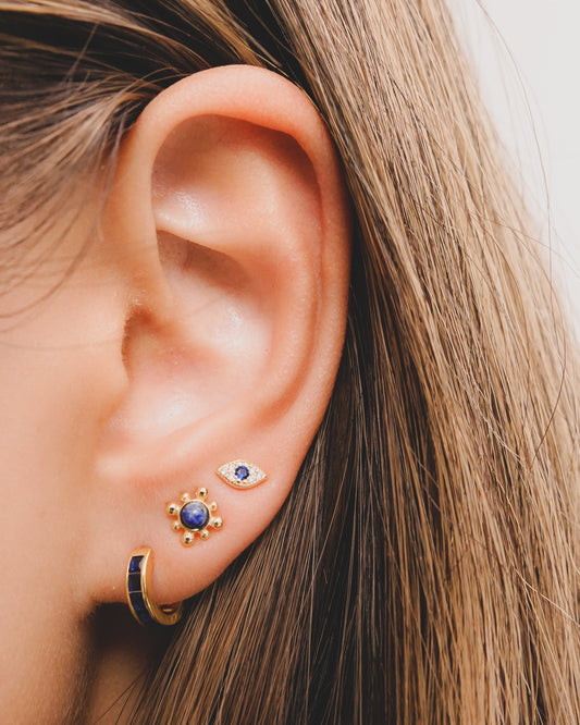 Paved CZ Evil Eye Stud Earrings