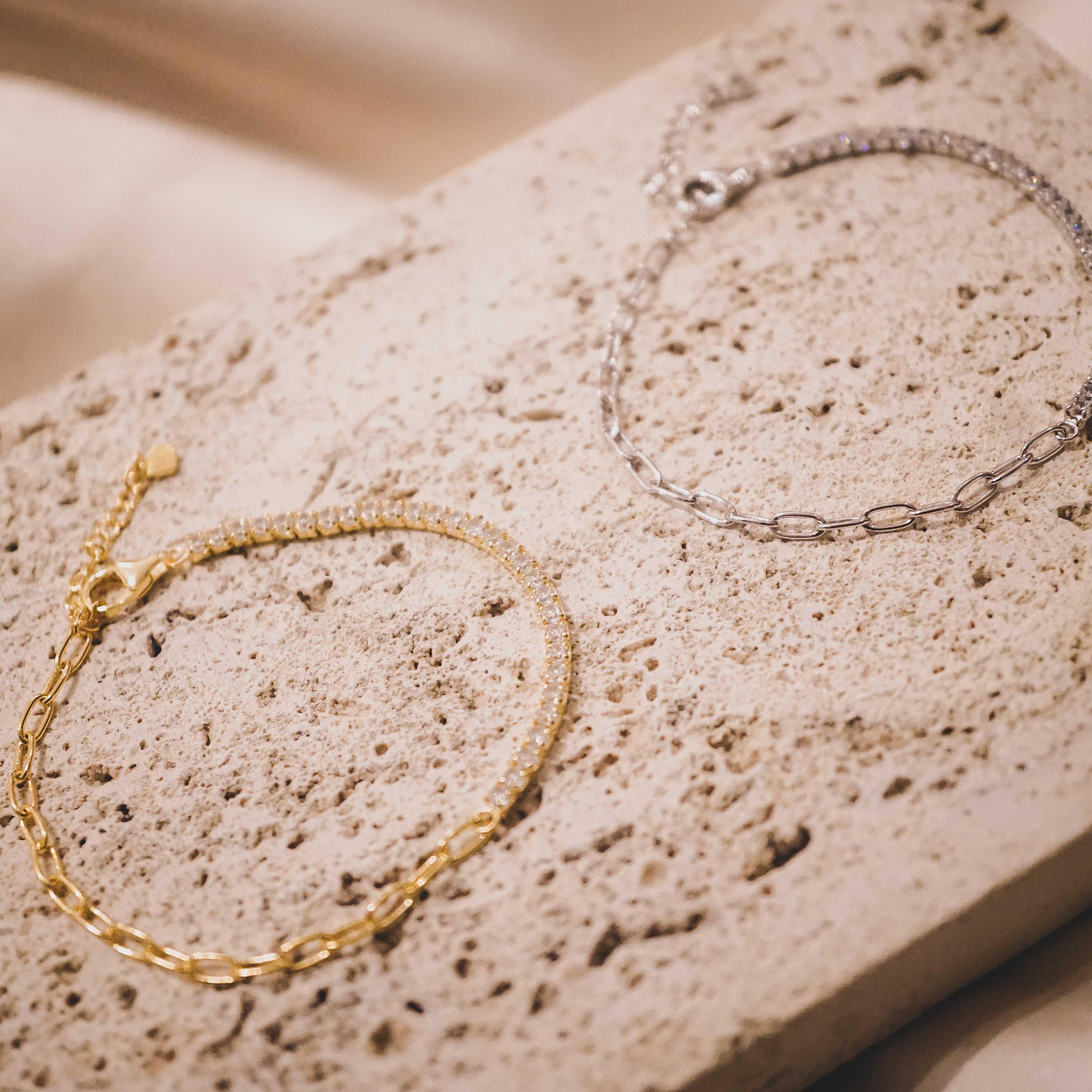 Half and Half Paper Clip Tennis Bracelet
