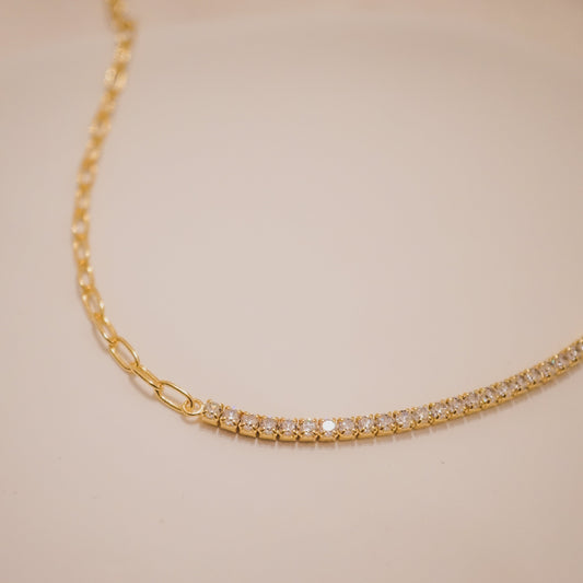 Half and Half Paper Clip Tennis Necklace