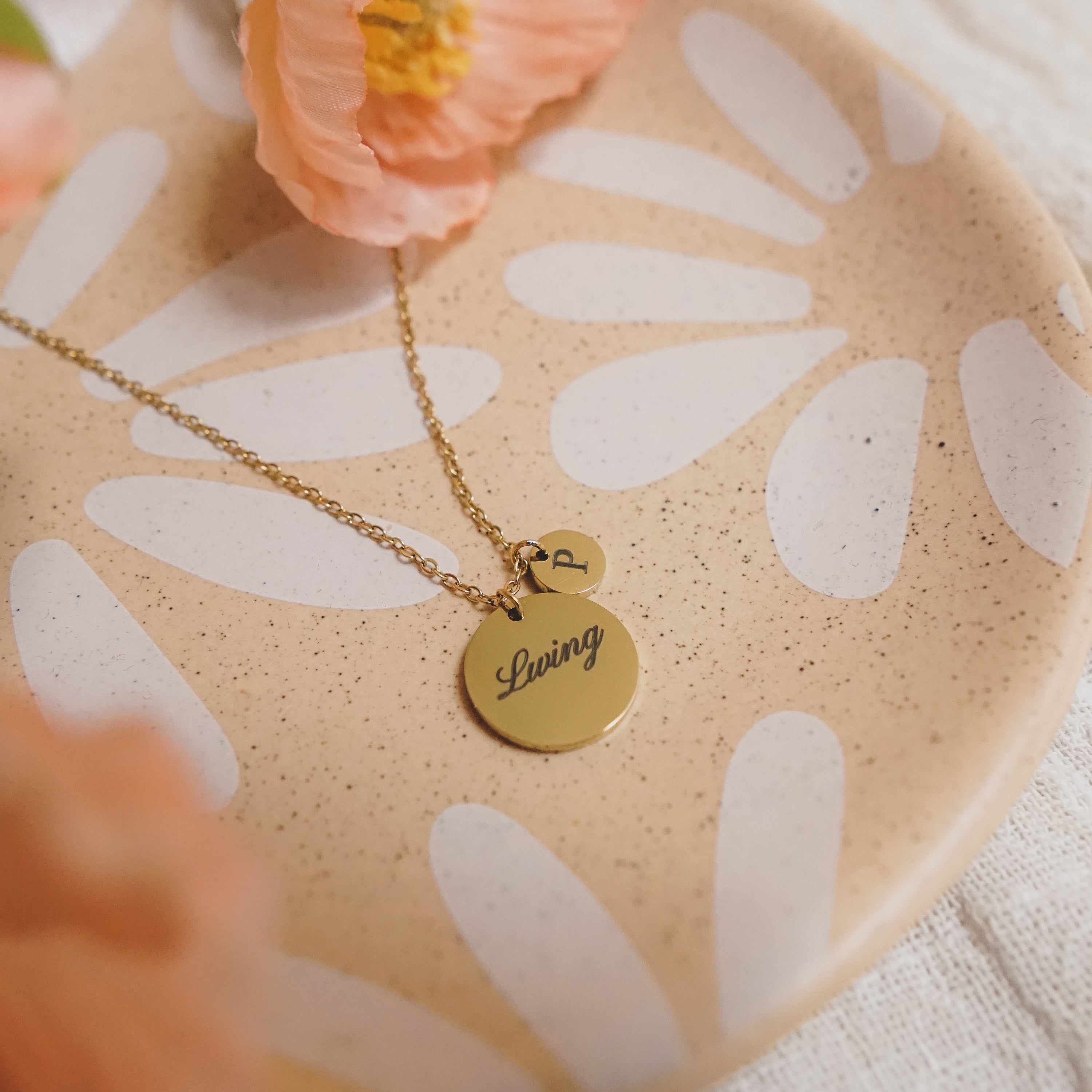 Ruby Duo Necklace - Personalized Engraved Duo Round Disks