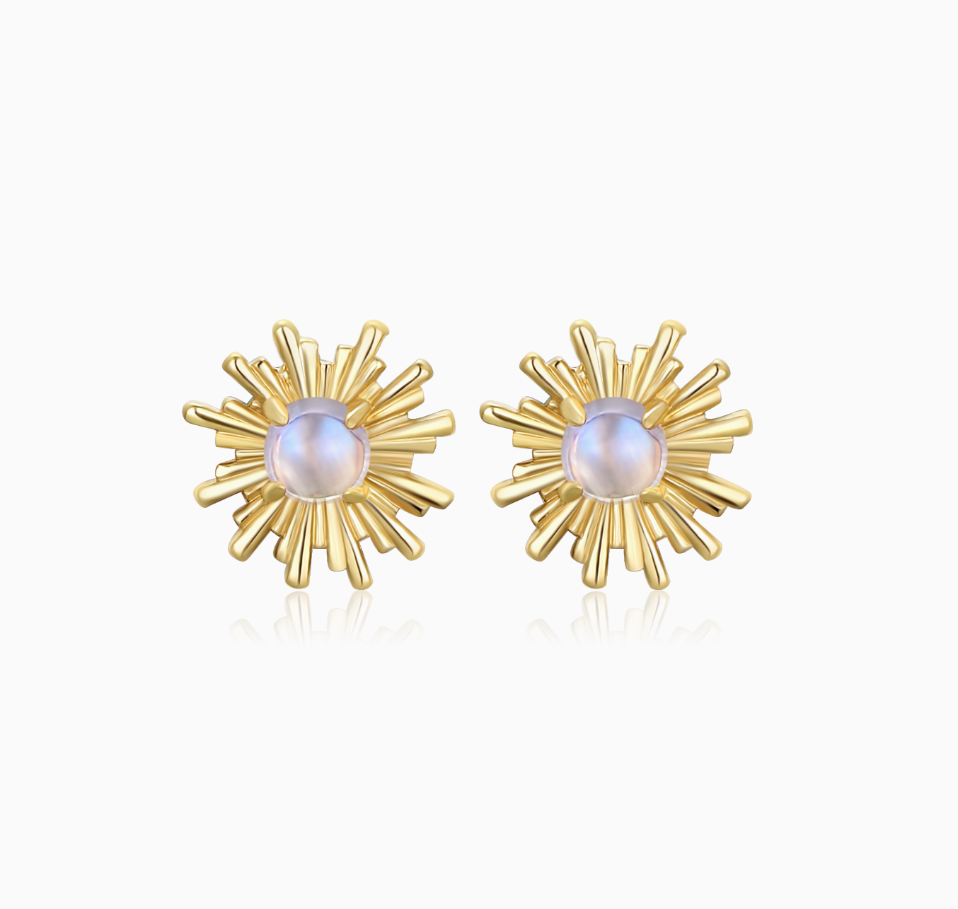 Rainbow Moonstone Sunburst Stud Earrings