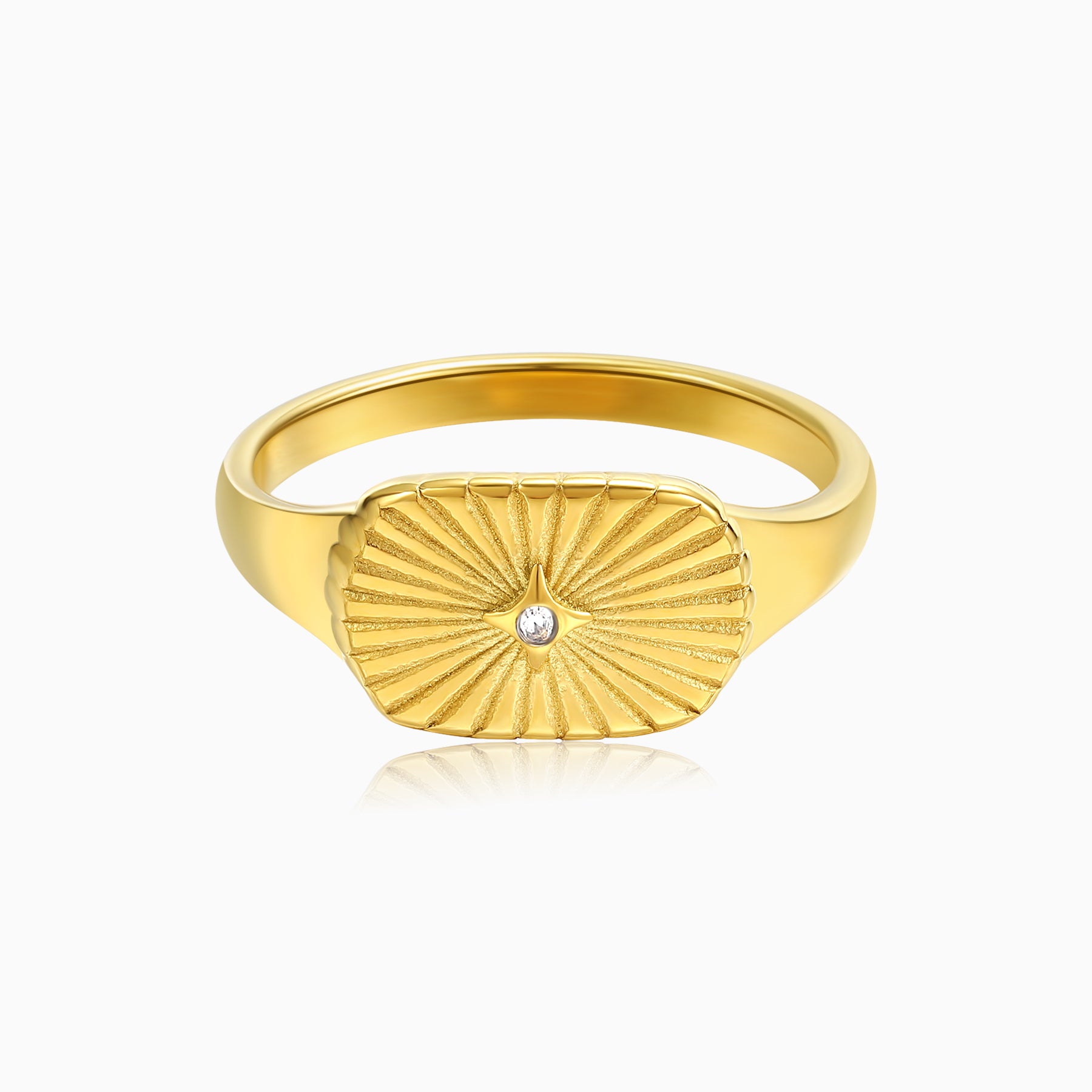 CZ Sunburst Rectangle Signet Ring