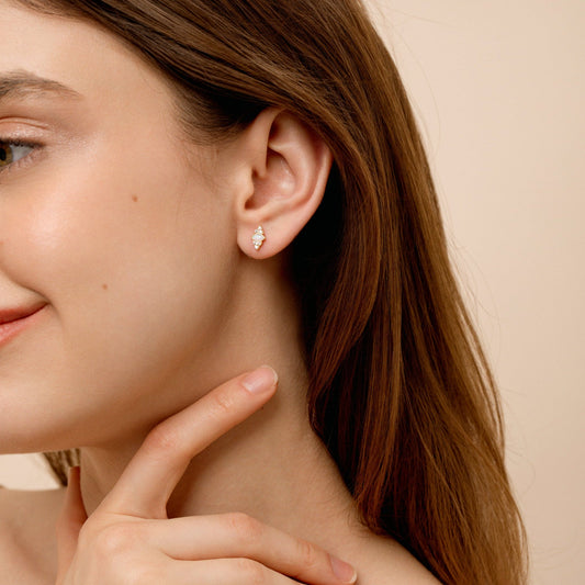 Opal Crown Ball Back Stud Earrings