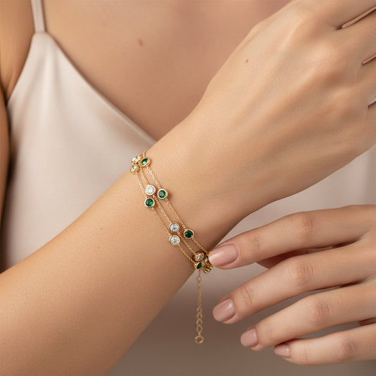Triple Emerald and Diamond Bracelet