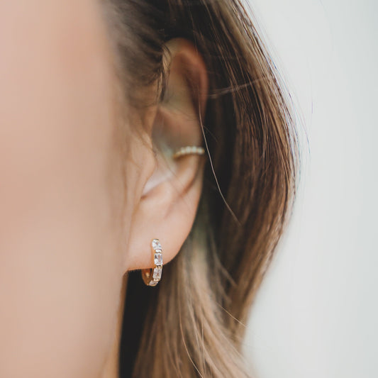 Geometric Baguette CZ Huggie Earrings