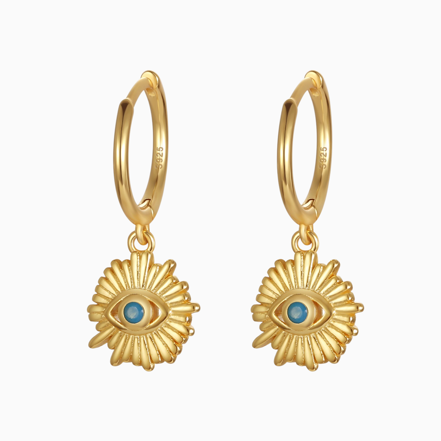 Sunburst Turquoise Evil Eye Drop Huggie Earrings