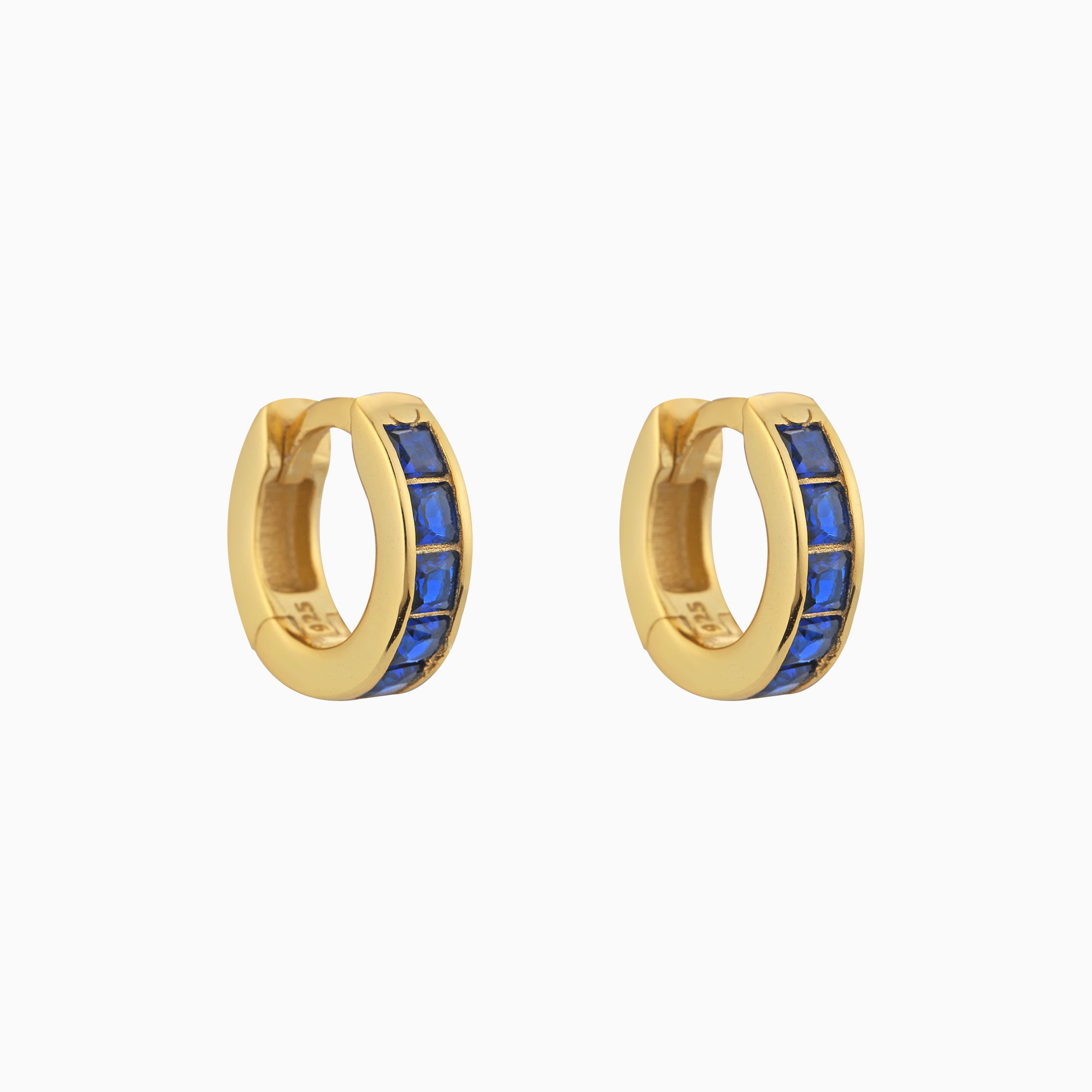 Royal Blue Pave Square Cubic Zirconia Huggies Hoop Earrings