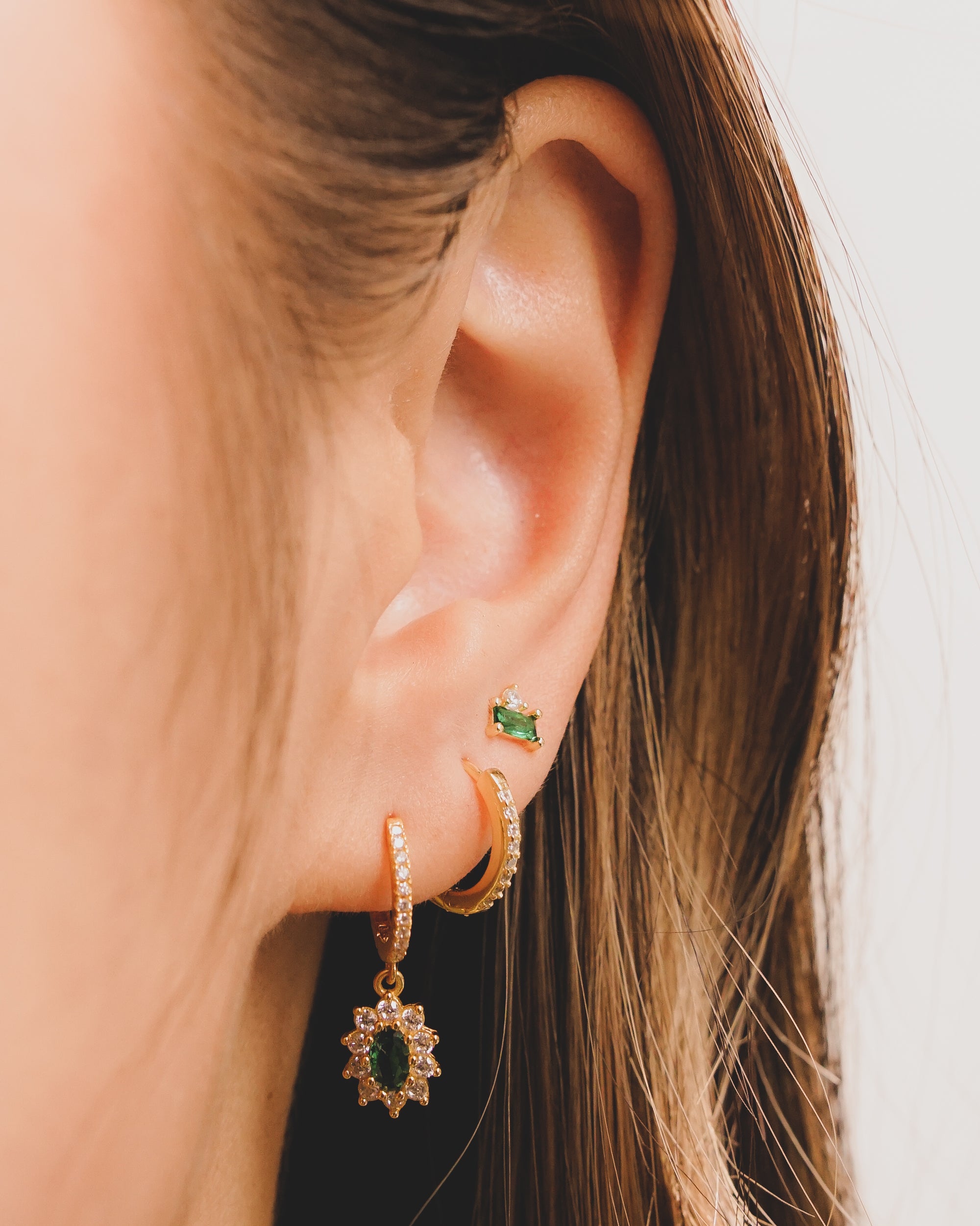 Mini Emerald Baguette and Bling Stud Earrings