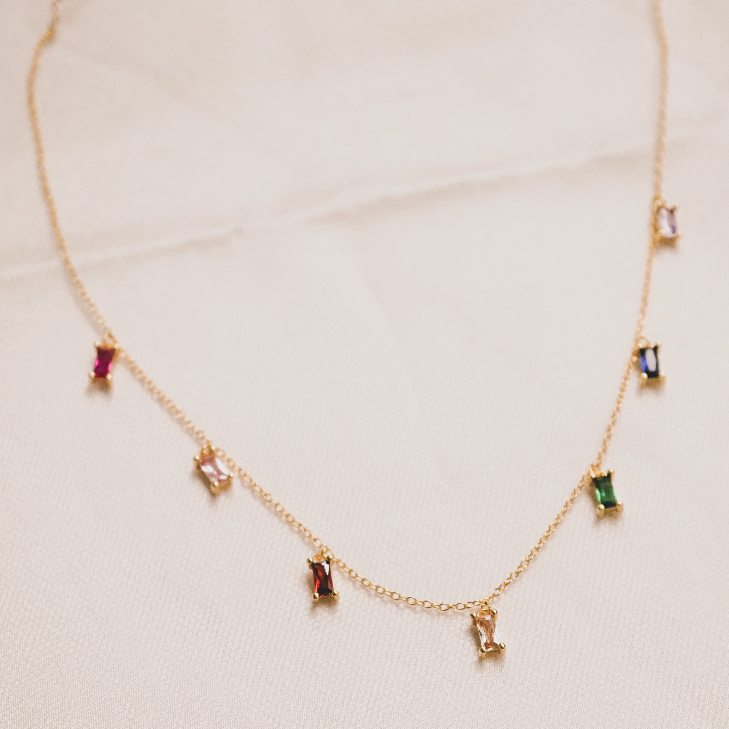 Rainbow Baguette CZ Drop Necklace