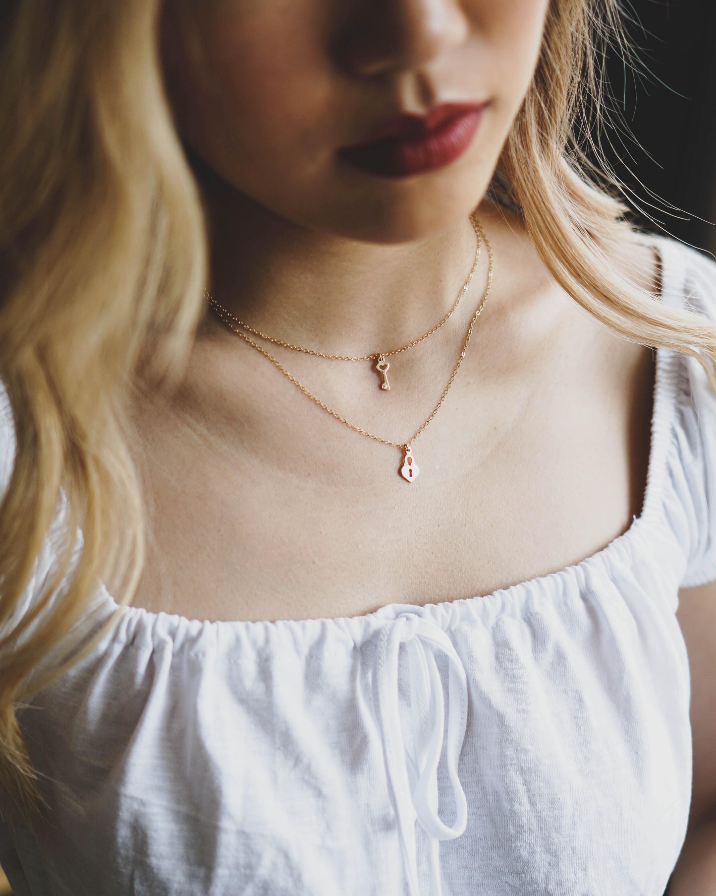 Heart Lock and Key Layered Necklace - 14K Gold Filled - Studdedheartz
