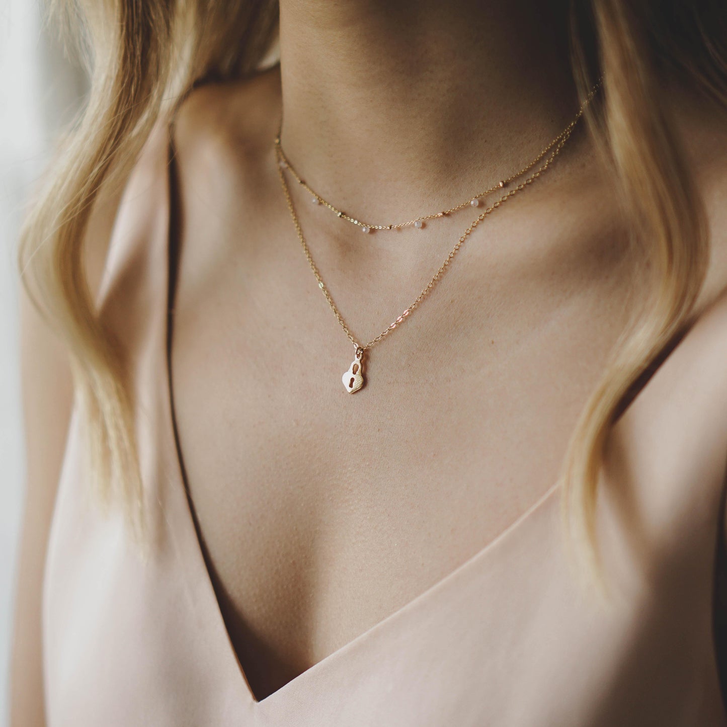 Dainty Heart Lock Necklace - 14K Gold Filled - Studdedheartz