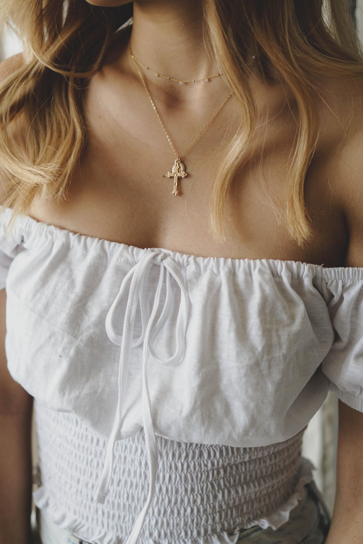 Large Vintage Cross and Coin Necklace - 14K Gold Filled - Studdedheartz