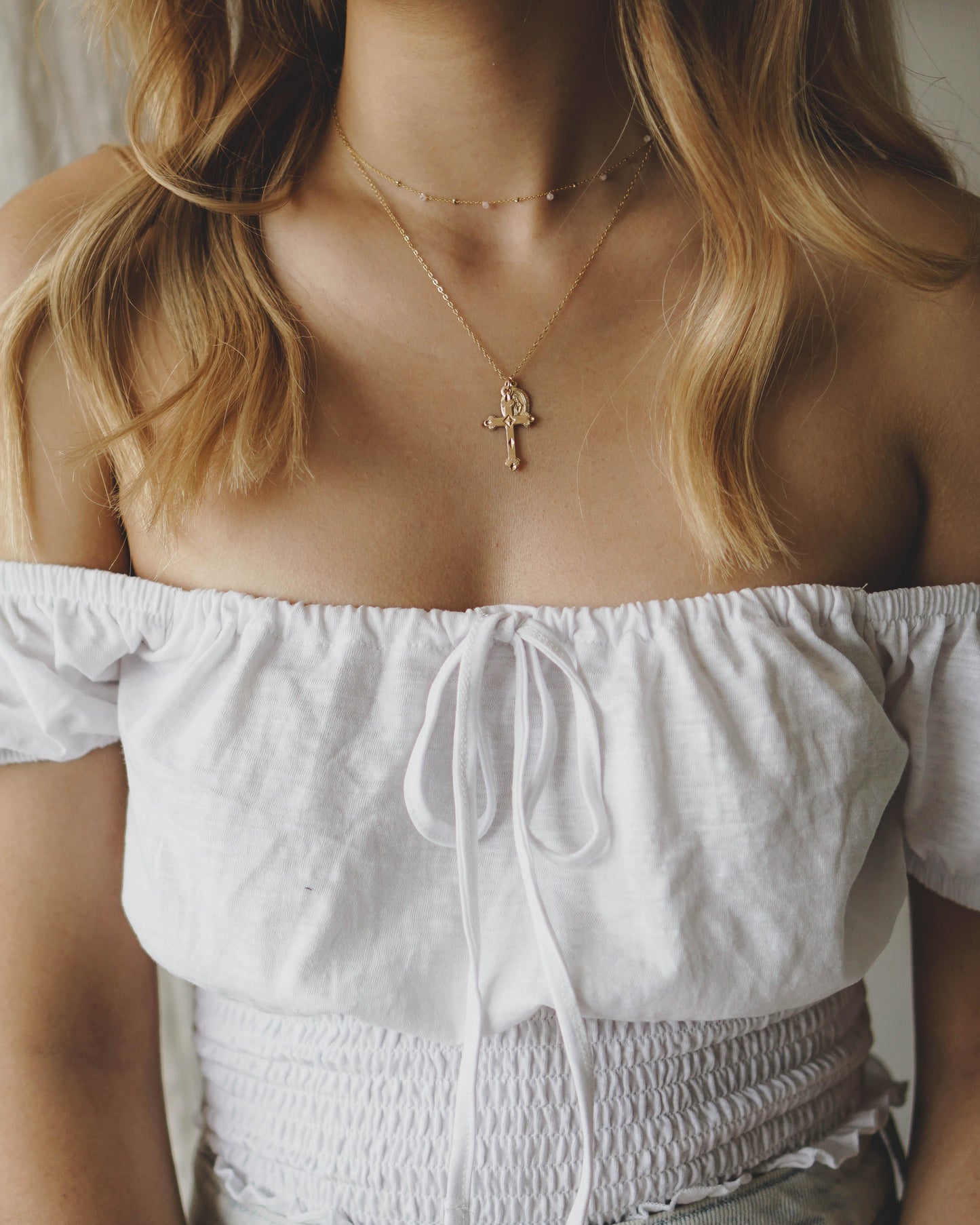 Large Vintage Cross and Coin Necklace - 14K Gold Filled - Studdedheartz