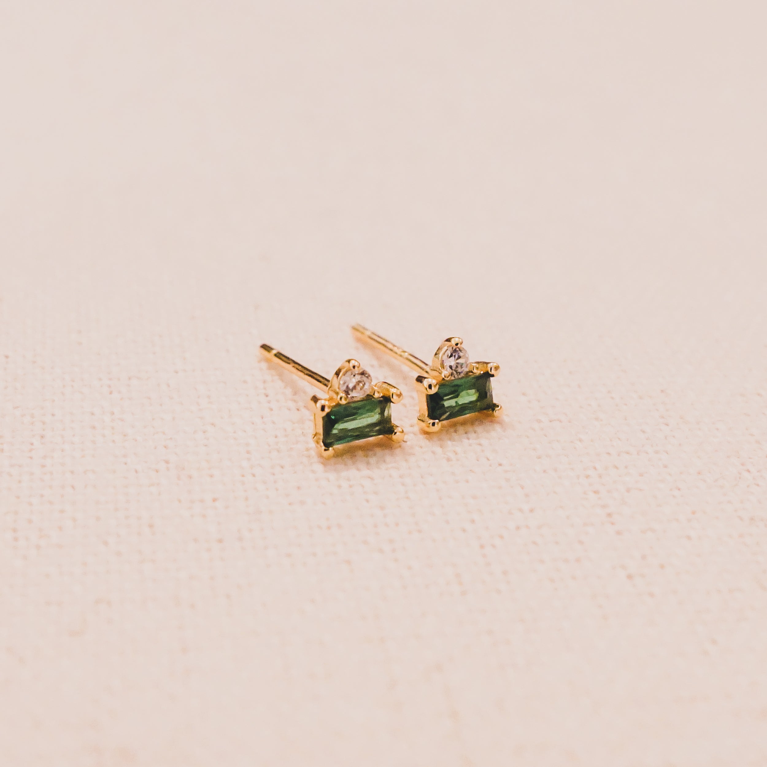 Mini Emerald Baguette and Bling Stud Earrings