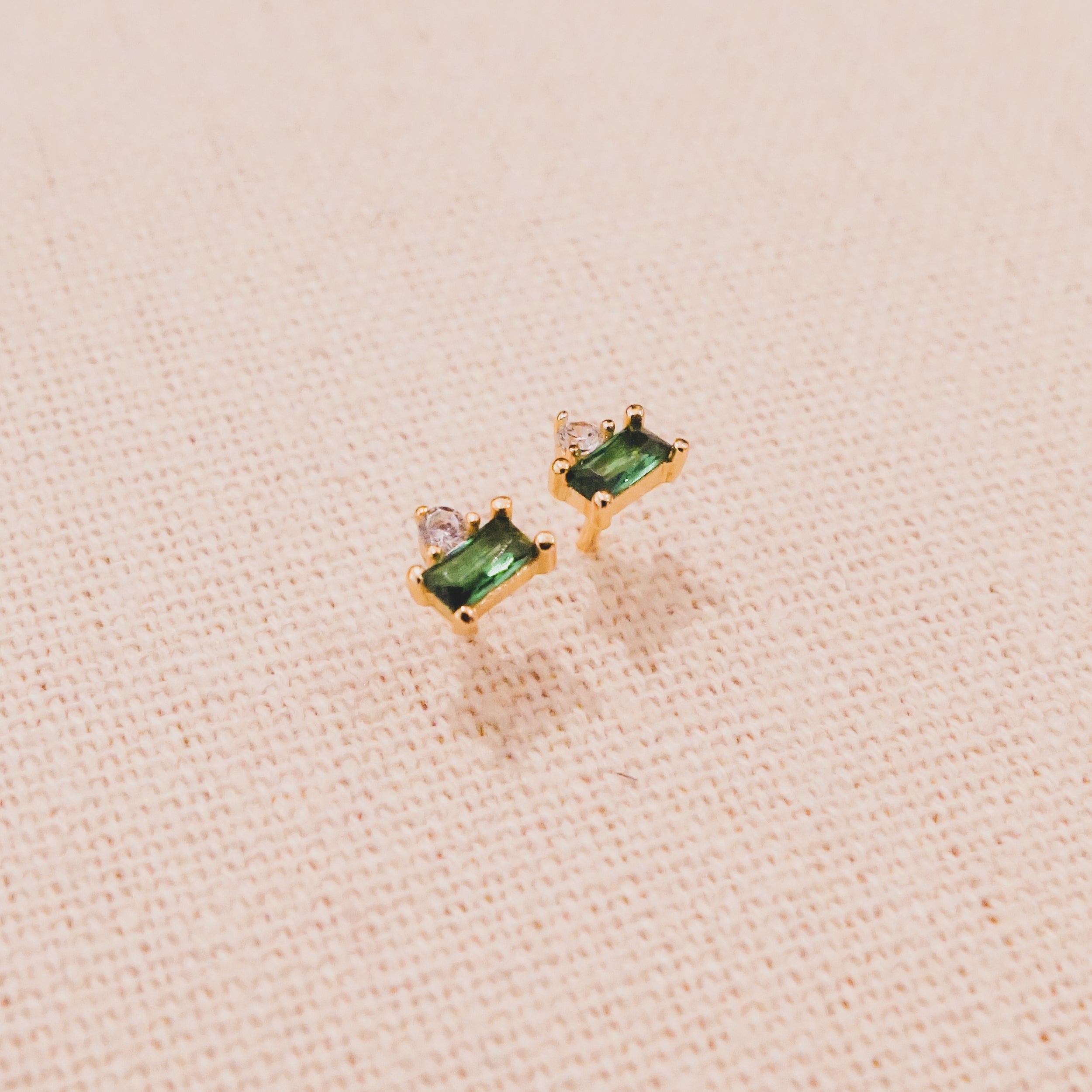 Mini Emerald Baguette and Bling Stud Earrings