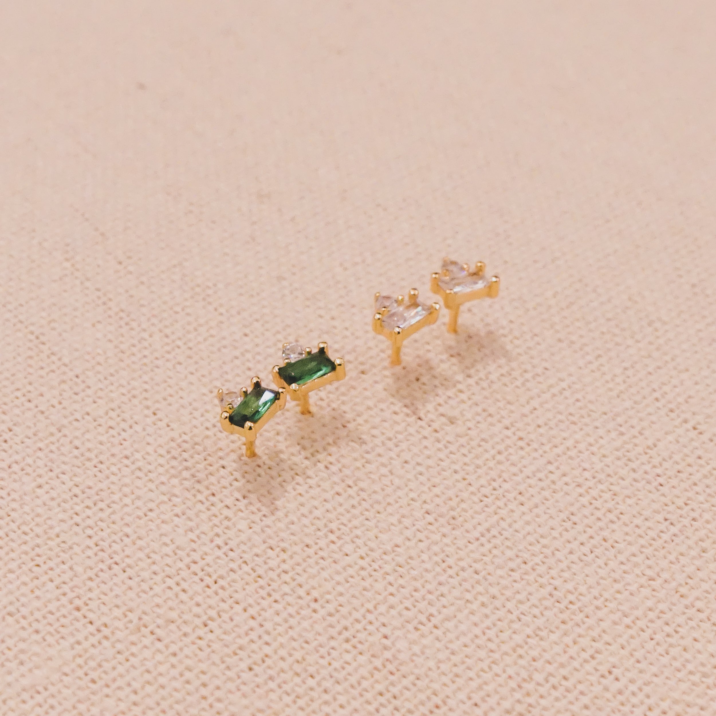 Mini Emerald Baguette and Bling Stud Earrings