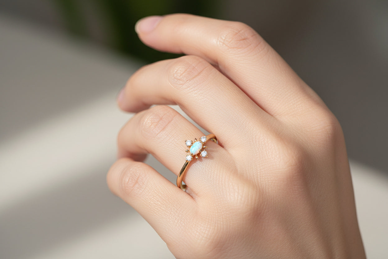 Natural Opal Snowflake Ring