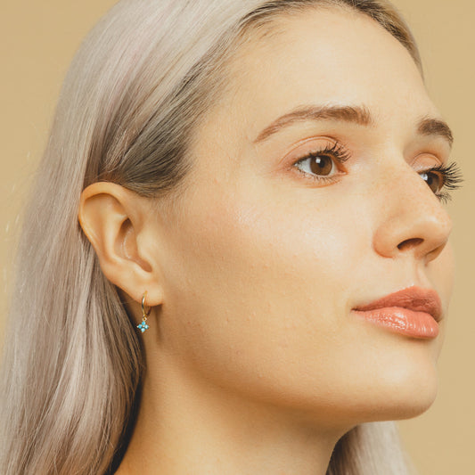 Turquoise Lucky Clover Drop Huggie Earrings