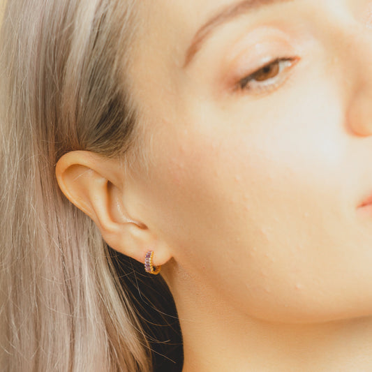 Amethyst Pave Baguette Huggies