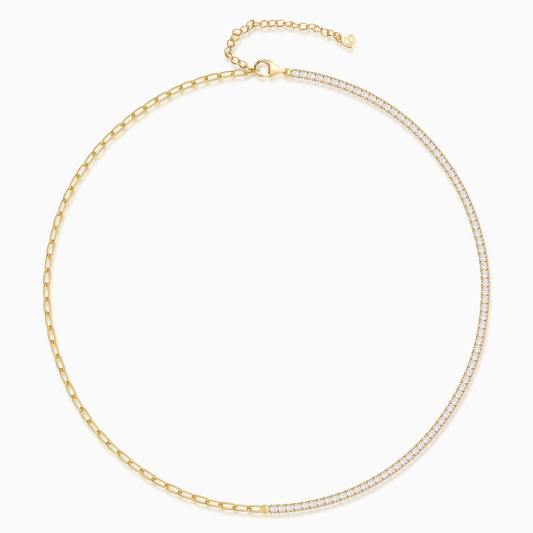 Half and Half Paper Clip Tennis Necklace
