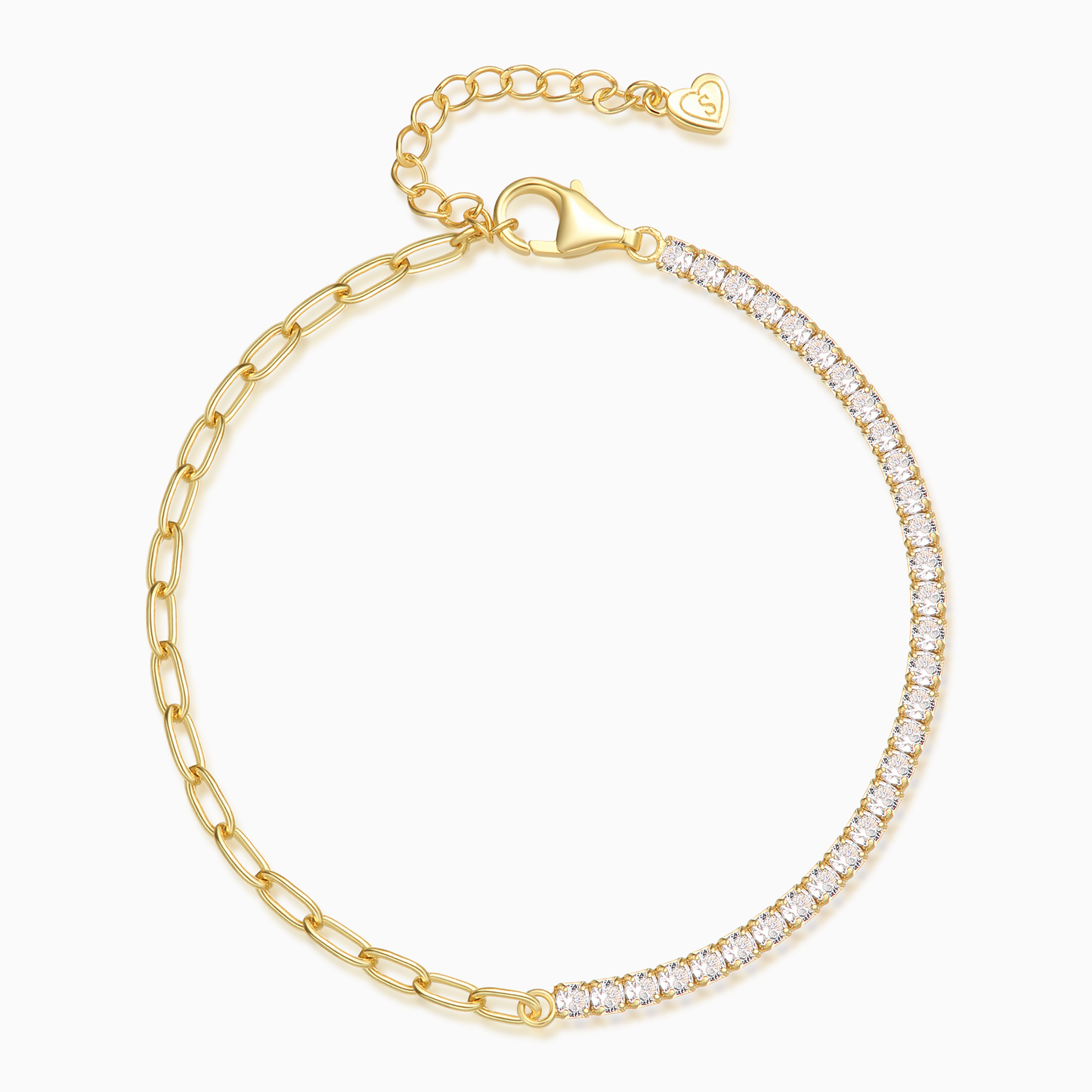 Half and Half Paper Clip Tennis Bracelet