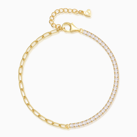Half and Half Paper Clip Tennis Bracelet