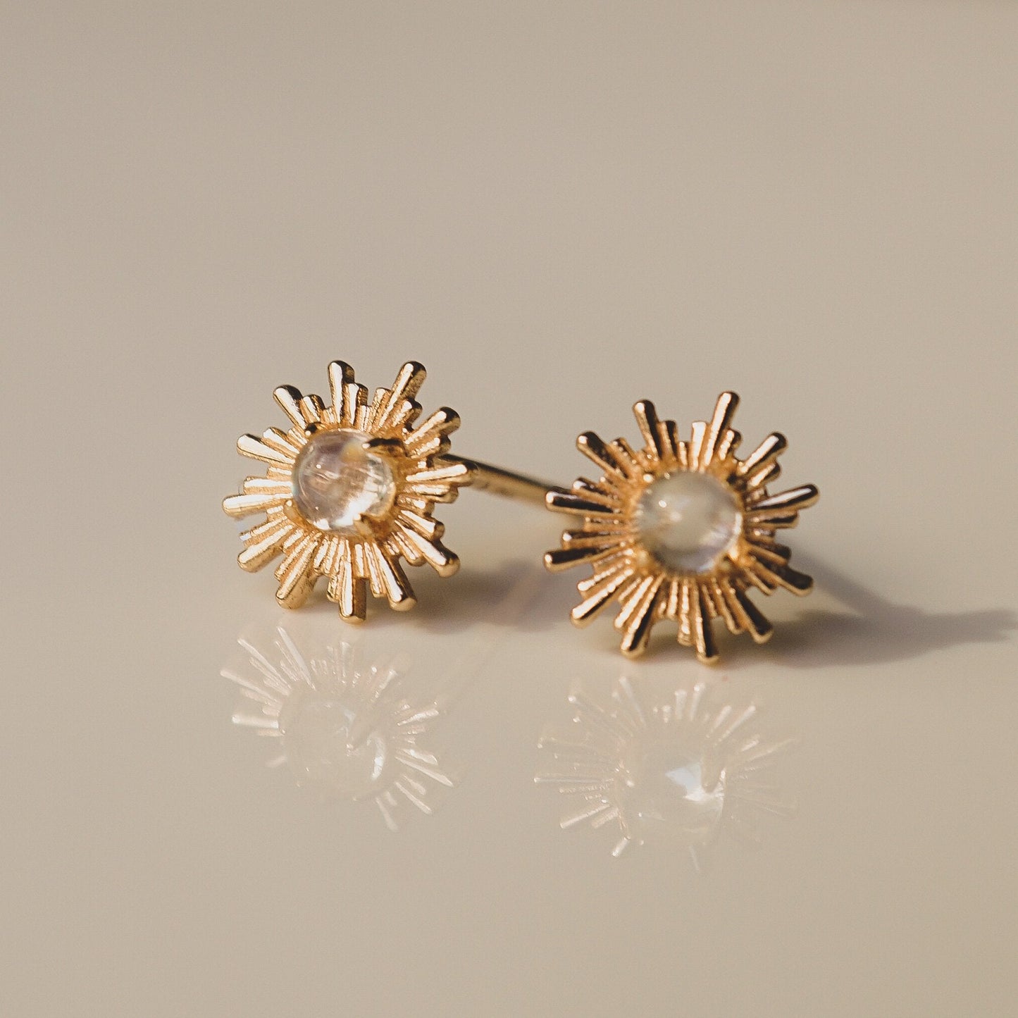 Aurora Moonstone Sunburst Stud Earrings
