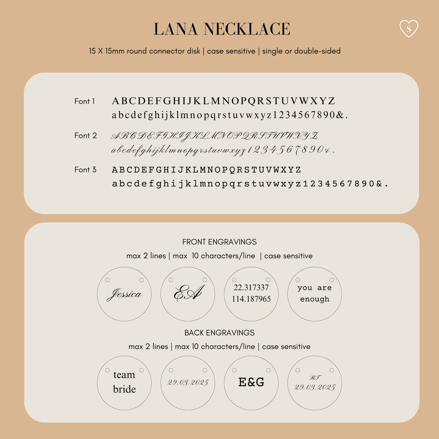 Lana Necklace - Personalized Engraved Large Connector Round Pendant