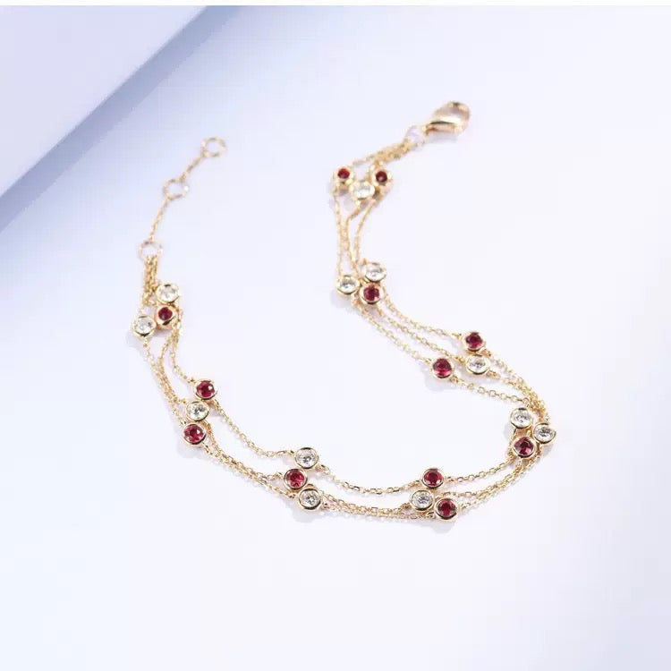 Triple Ruby and Diamond Bacelet
