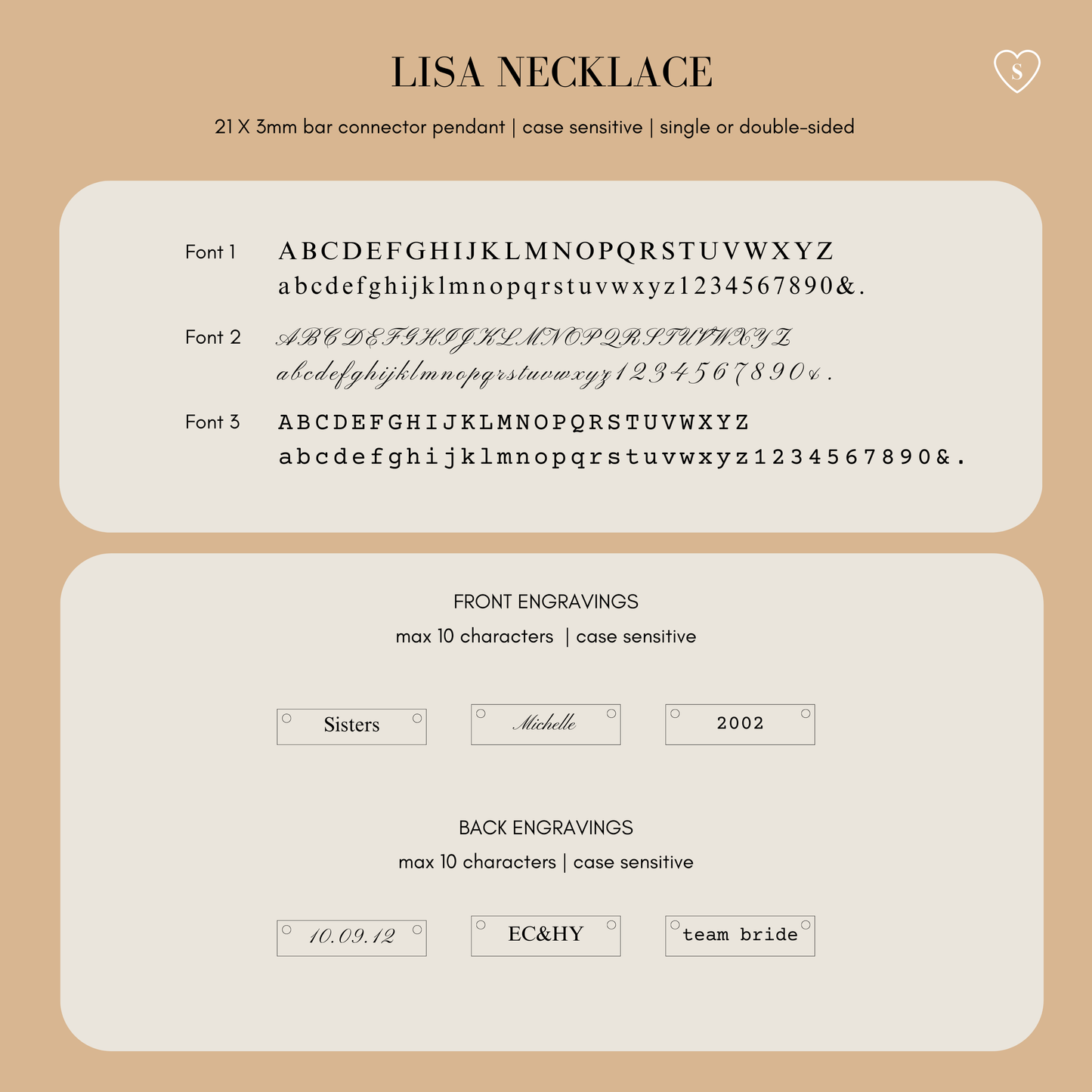 Lisa Necklace - Personalized Engraved Bar Connector Pendant