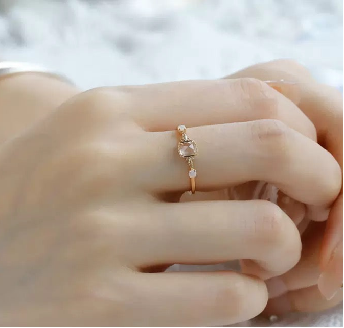 Baguette Crystal and Opal Ring