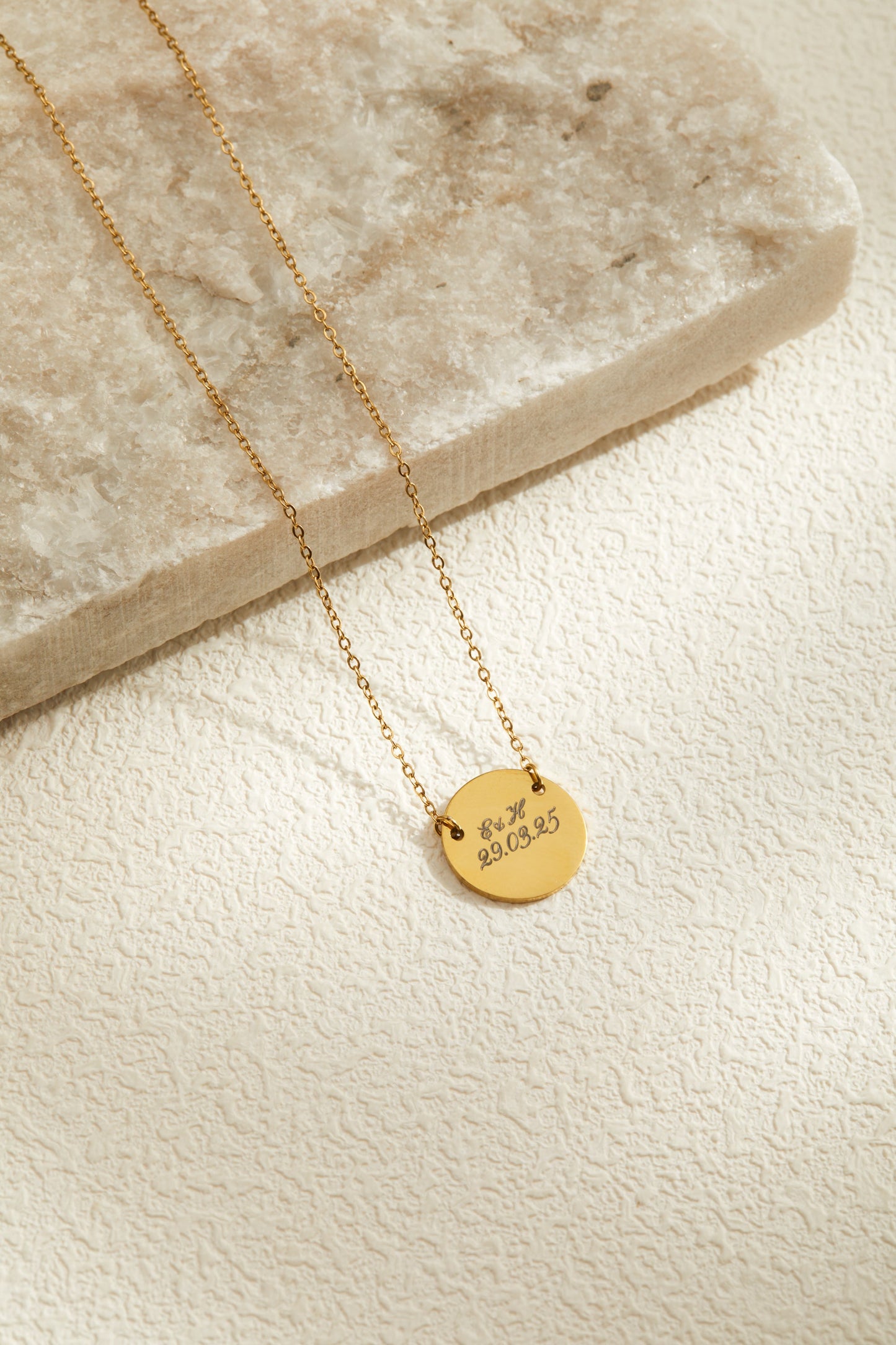 Lana Necklace - Personalized Engraved Large Connector Round Pendant