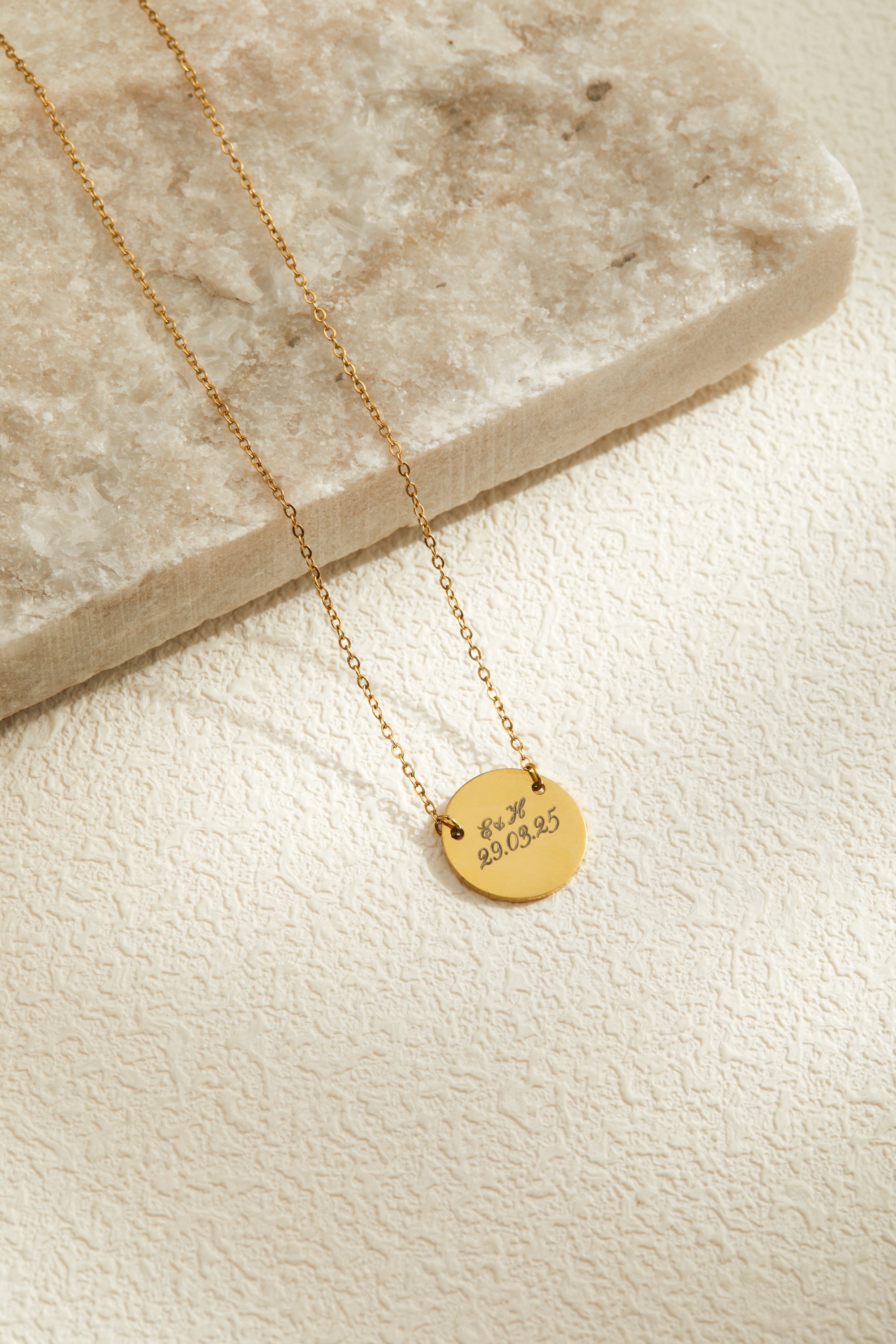 Lana Necklace - Personalized Engraved Large Connector Round Pendant