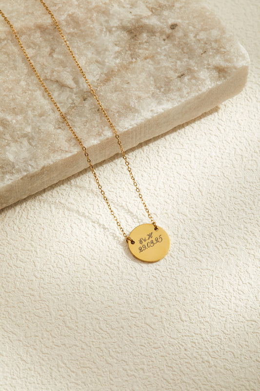 Lana Necklace - Personalized Engraved Large Connector Round Pendant
