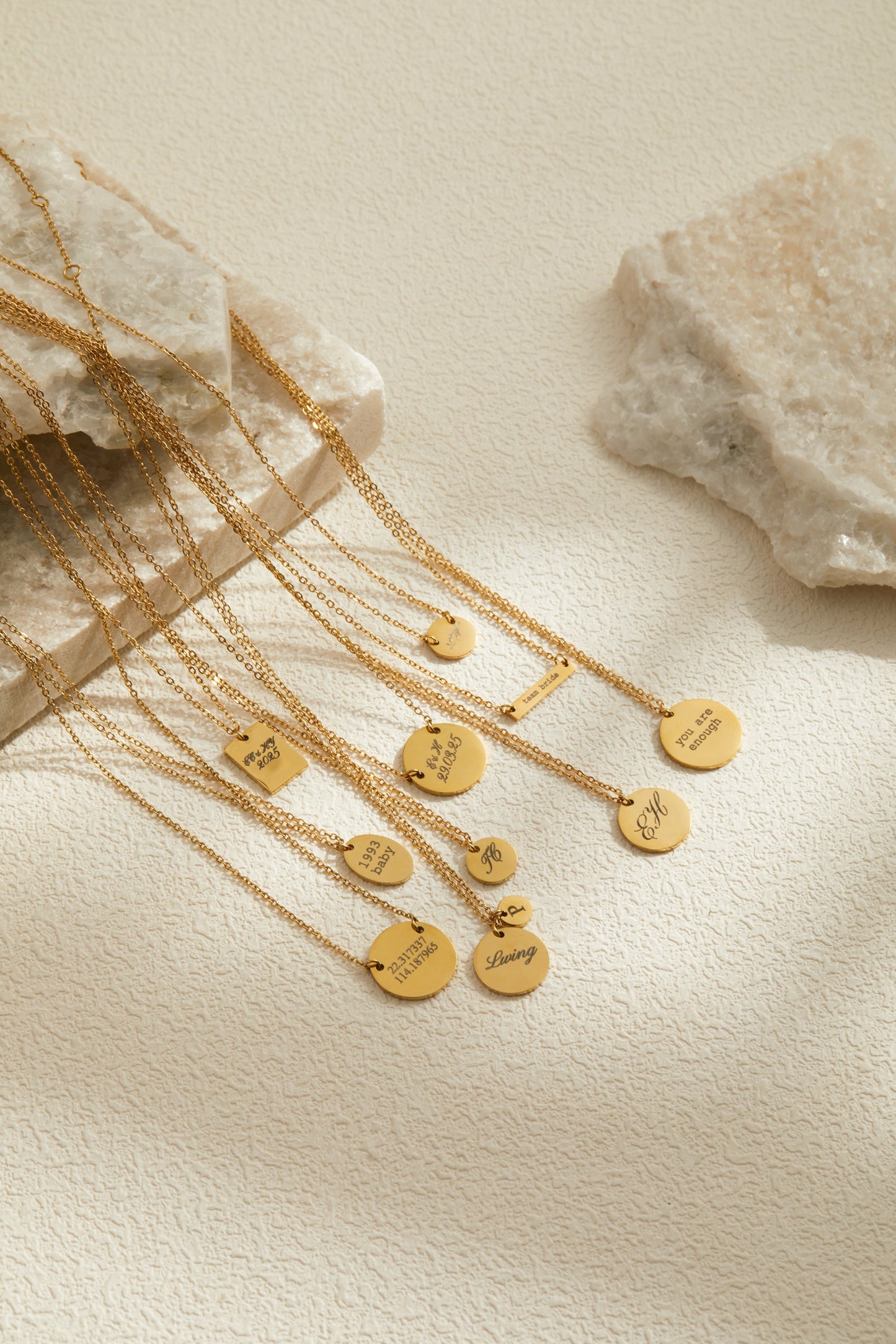 Sophia Necklace - Personalized Engraved Mini Connector Round Disk