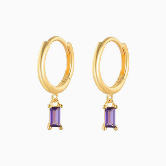 Amethyst Baguette Drop Huggies