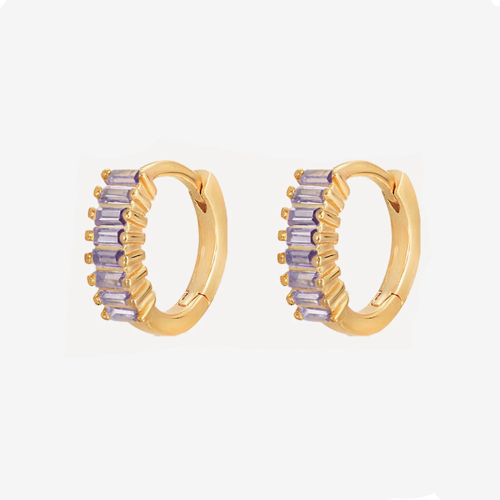 Amethyst Pave Baguette Huggies