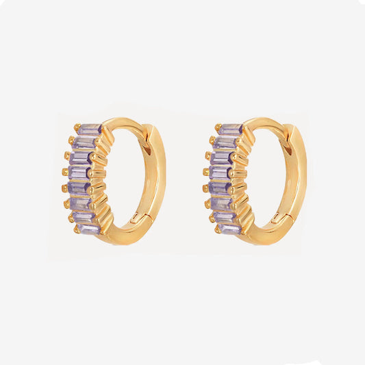 Amethyst Pave Baguette Huggies