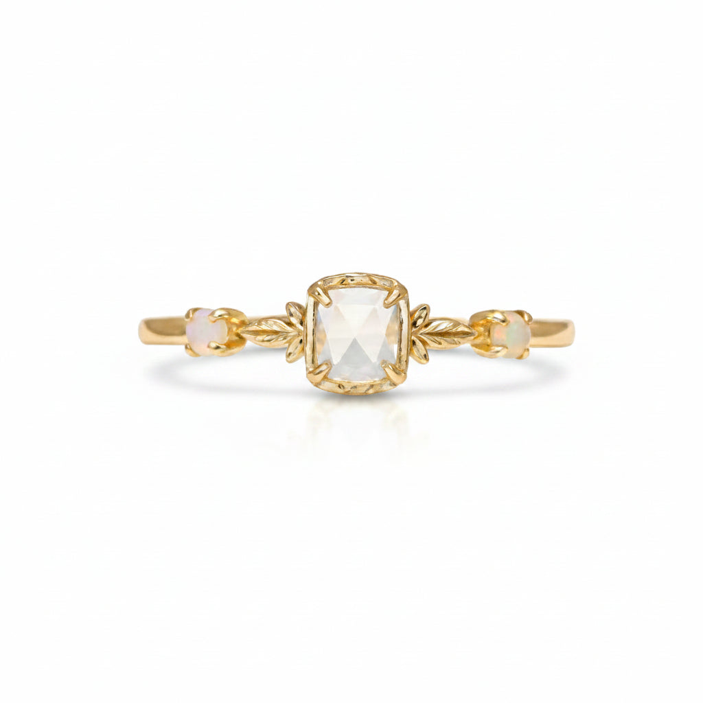 Baguette Crystal and Opal Ring