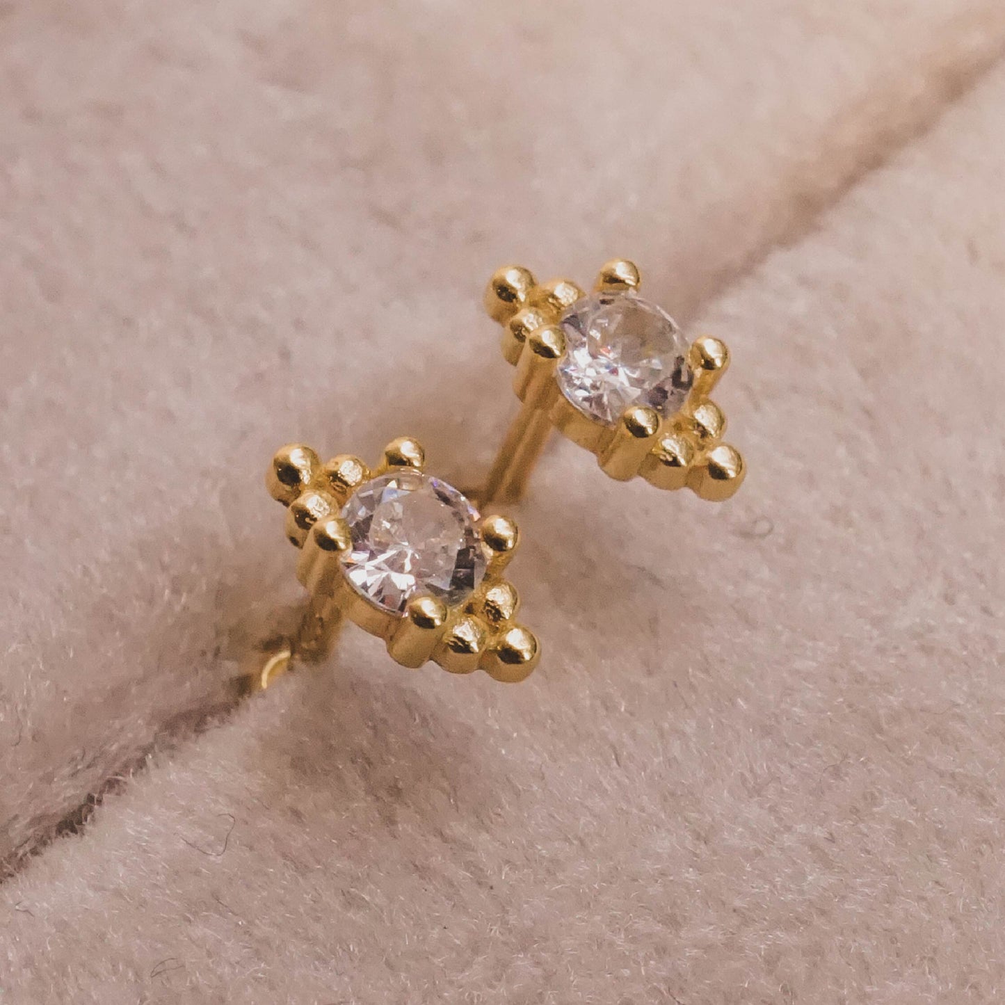 CZ Beaded Ball Back Stud Earrings
