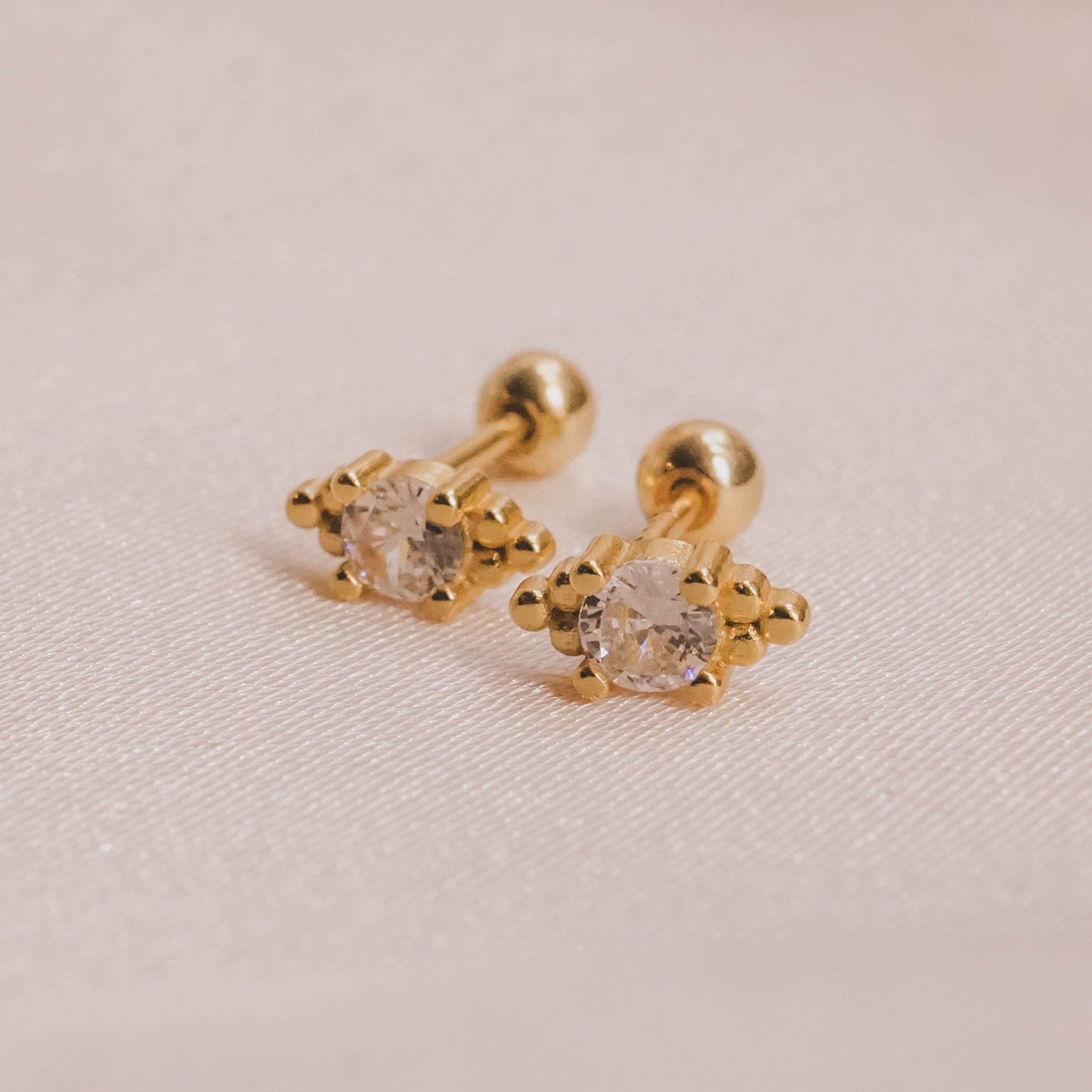 CZ Beaded Ball Back Stud Earrings