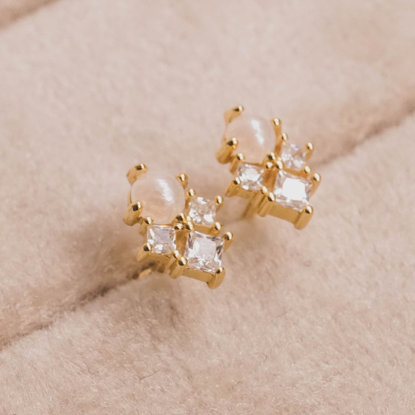 CZ Cluster Pearl Ball Back Stud Earrings