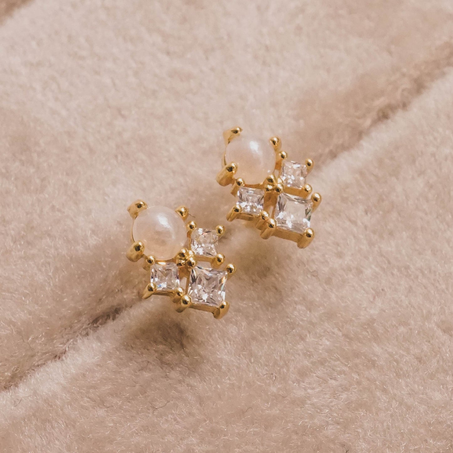 CZ Cluster Pearl Ball Back Stud Earrings