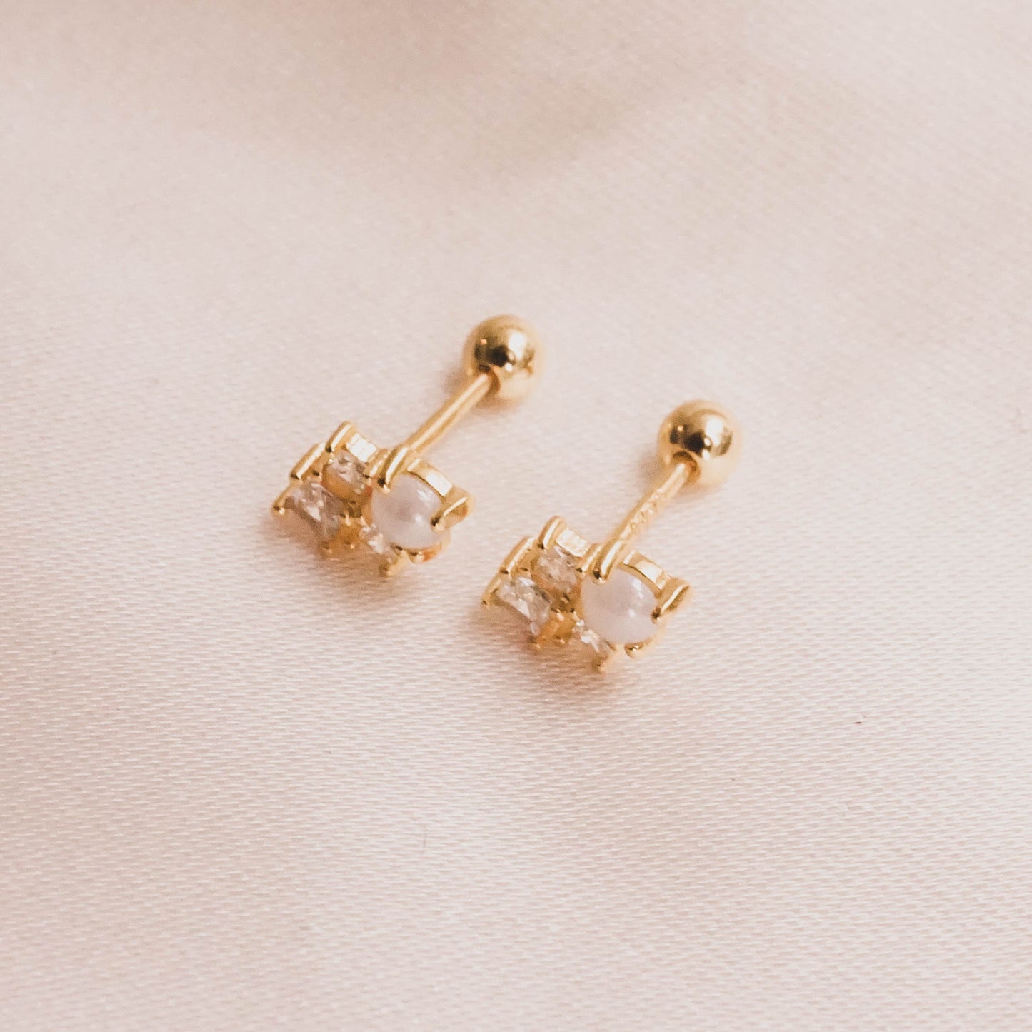 CZ Cluster Pearl Ball Back Stud Earrings