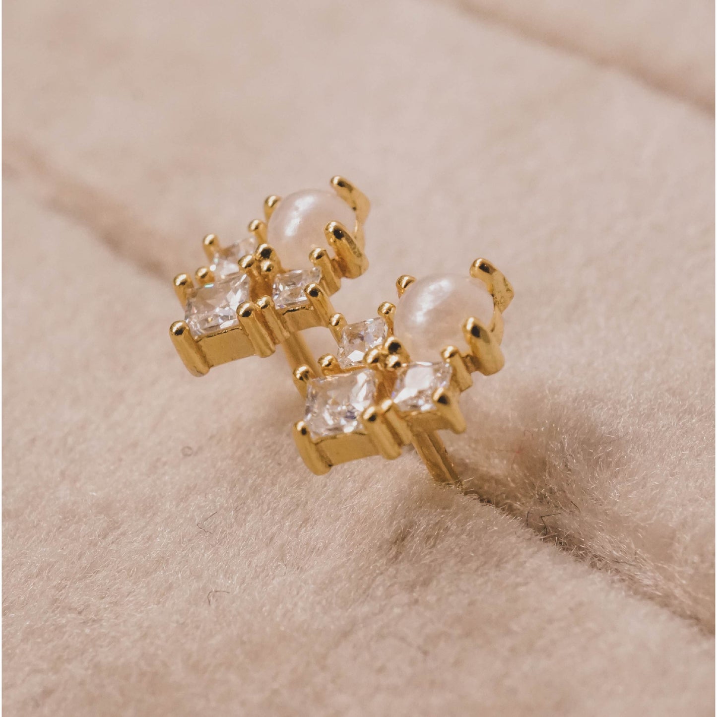 CZ Cluster Pearl Ball Back Stud Earrings
