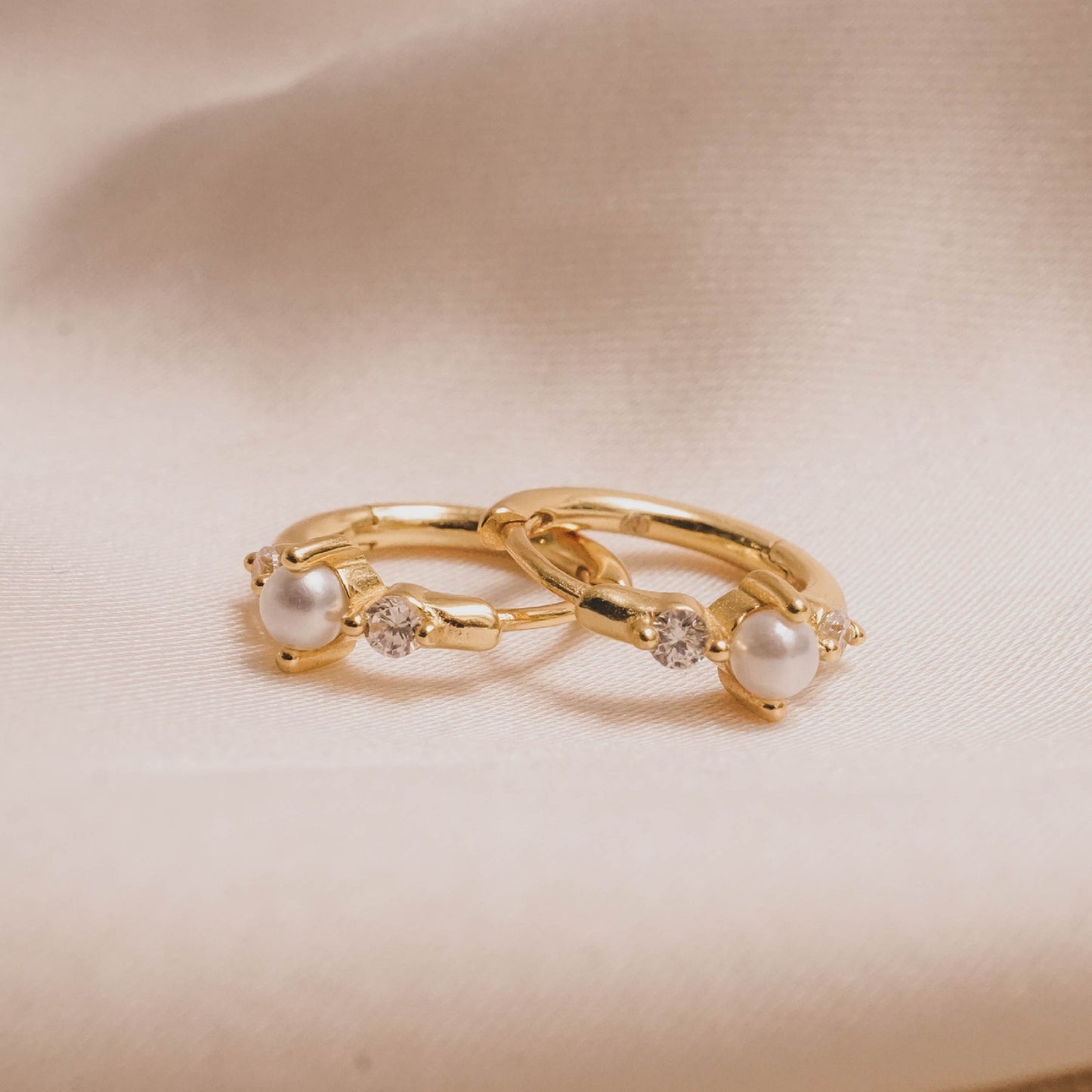 Crystal Pearl Huggie Hoops