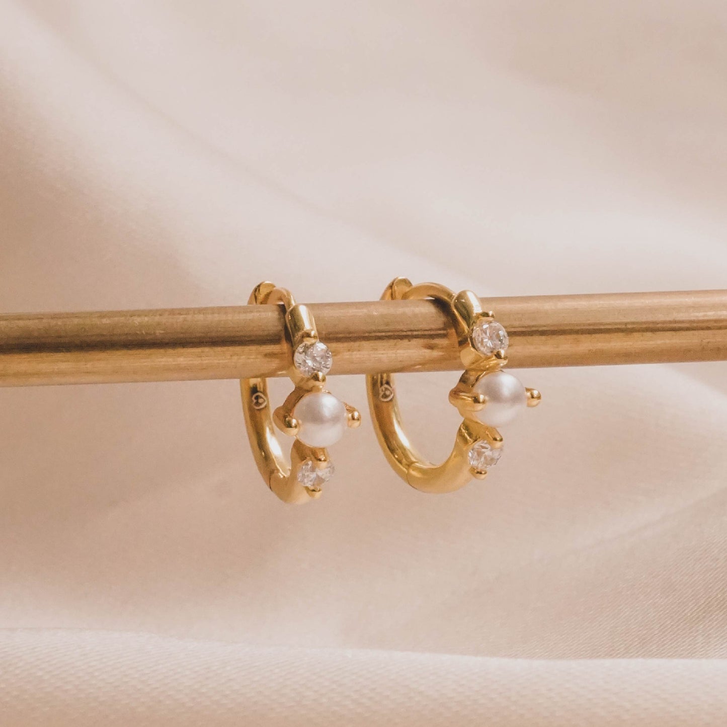 Crystal Pearl Huggie Hoops